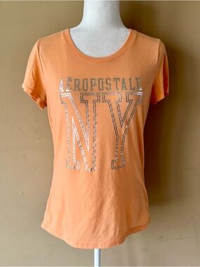 Aeropostale XL New York NY Orange Silver Shirt Top Tee